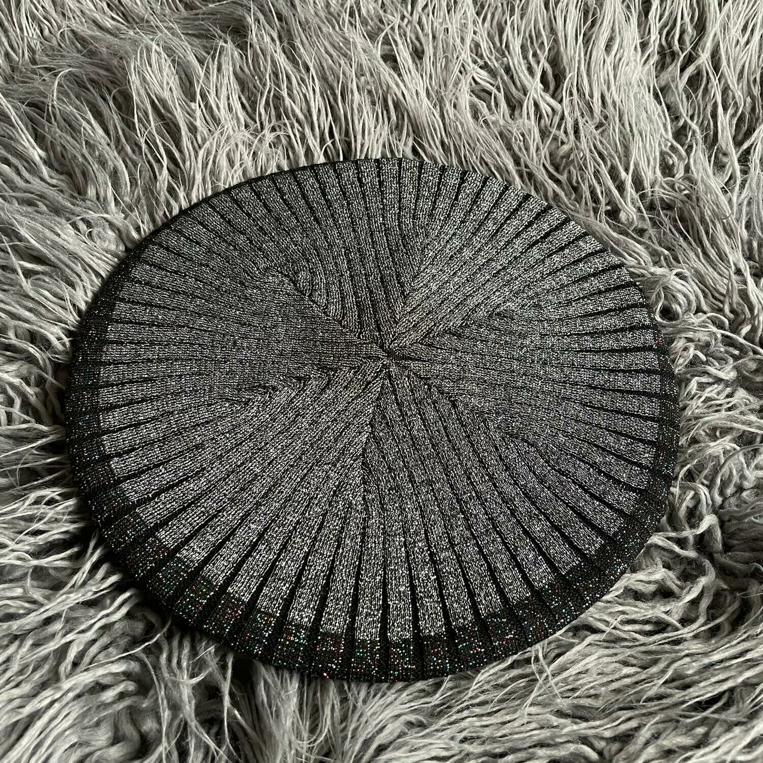 Color-block lined beret/snood - black/colorful/silver