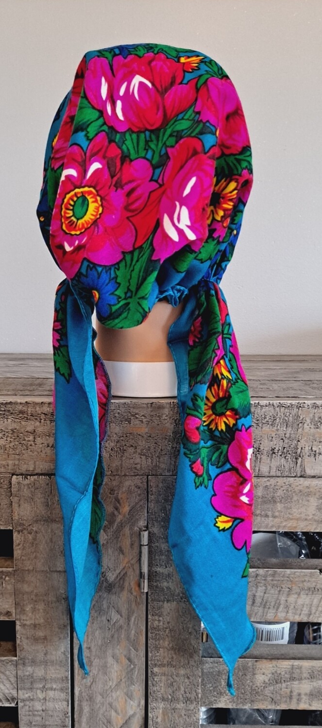 Pre tied tichel vintage style aqua blue