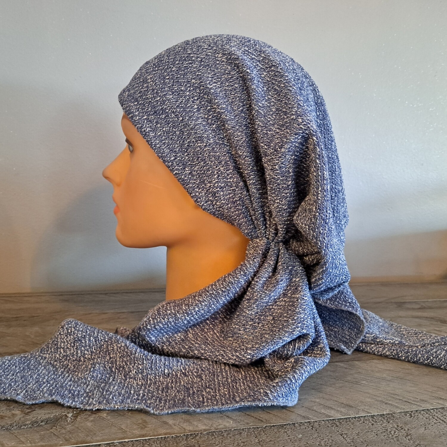 Grayish blue sweater material XL pretied tichel