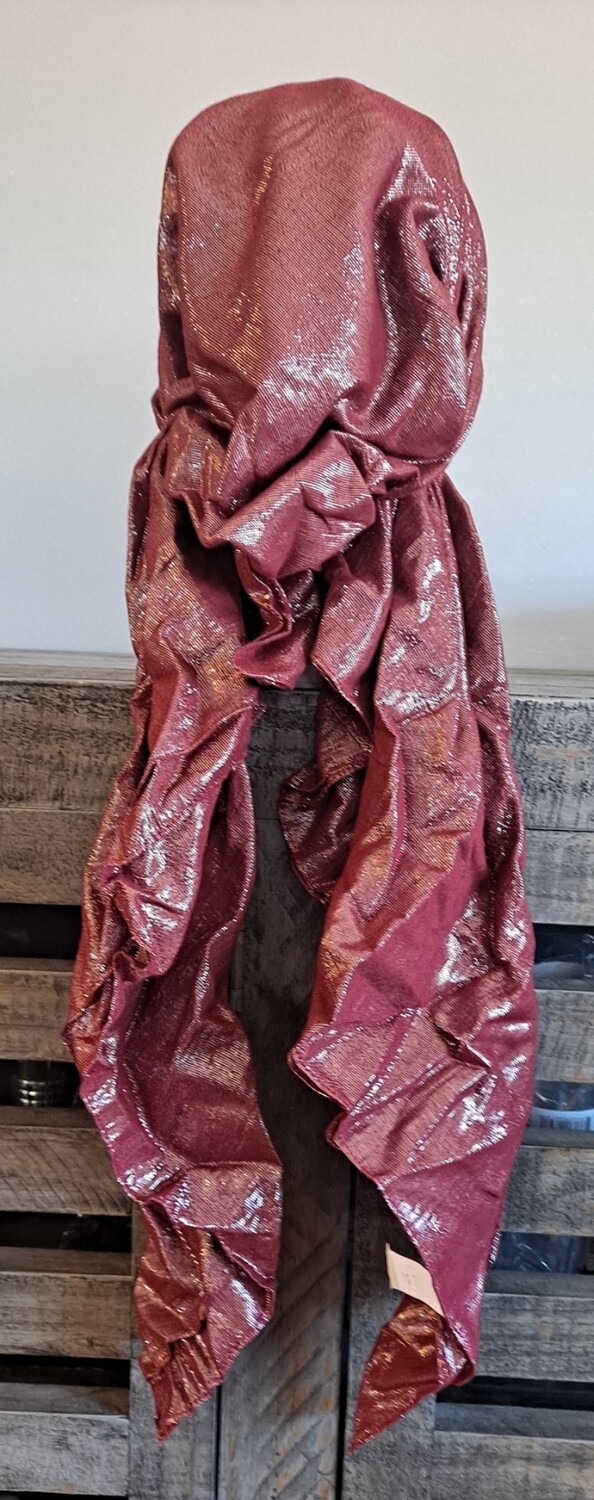 Maroon solid shimmer pretied tichel (double layer)