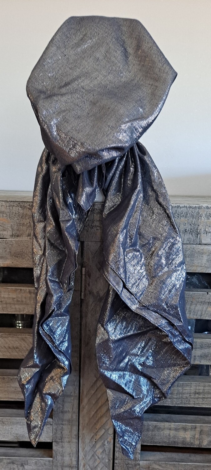 Black solid shimmer pretied tichel (double layer)