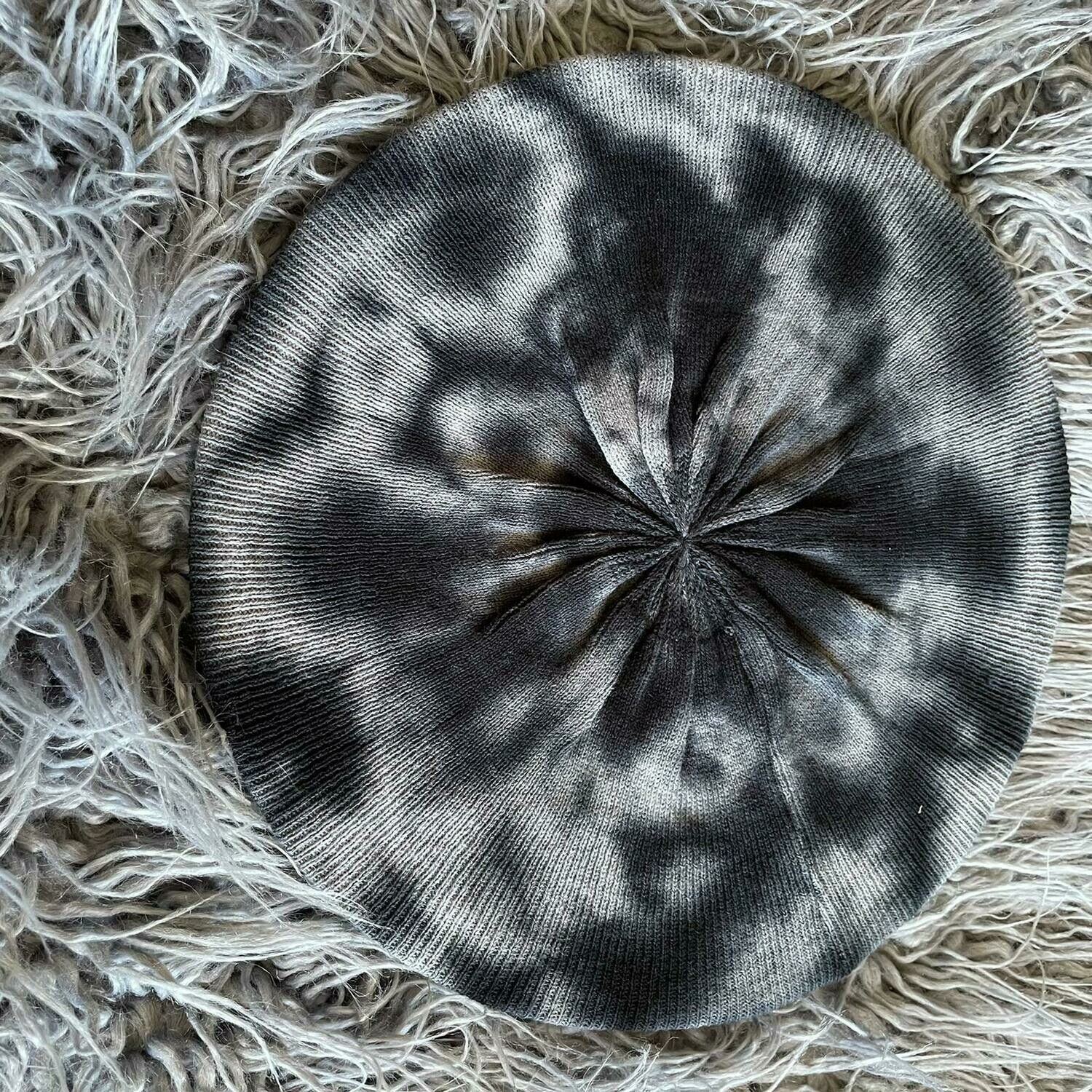 Tie dyed lined snood/beret - black