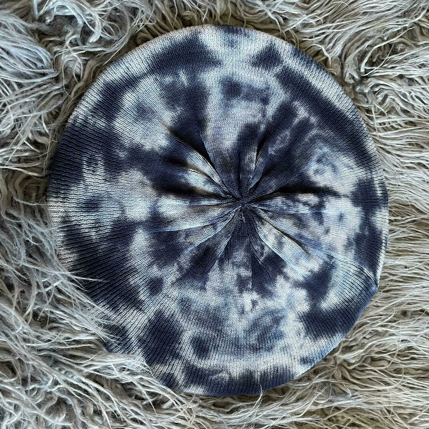 Tie dyed lined snood/beret - navy