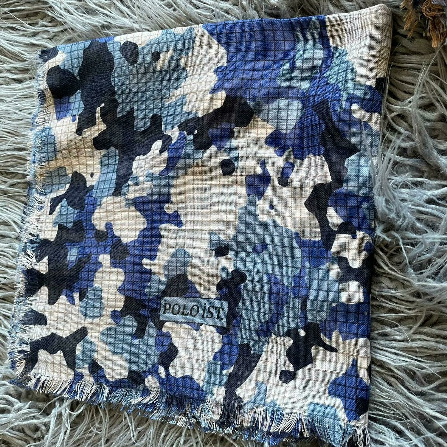Blue patterned - soft fringes tichel