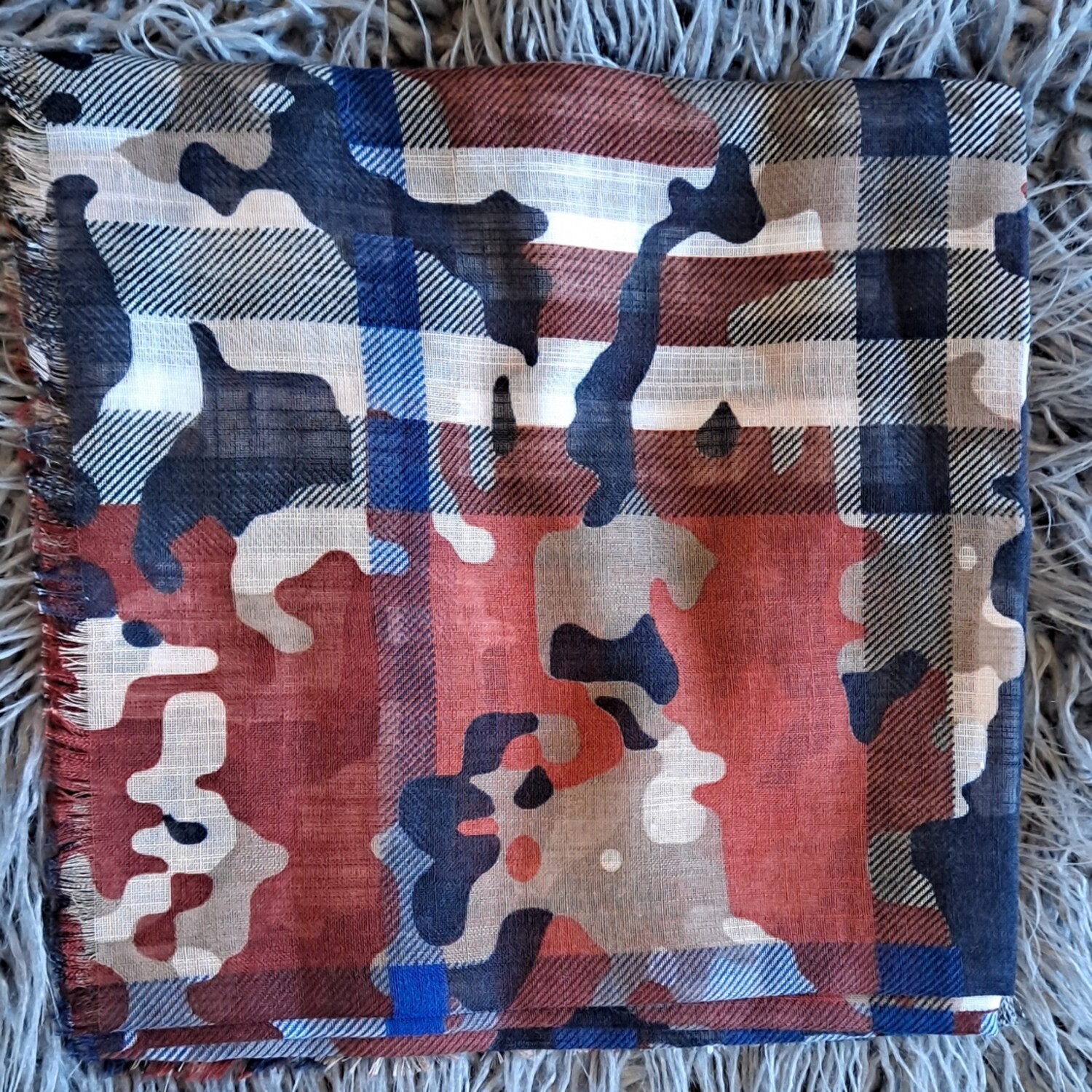 Navy/orange patterned - soft fringes tichel