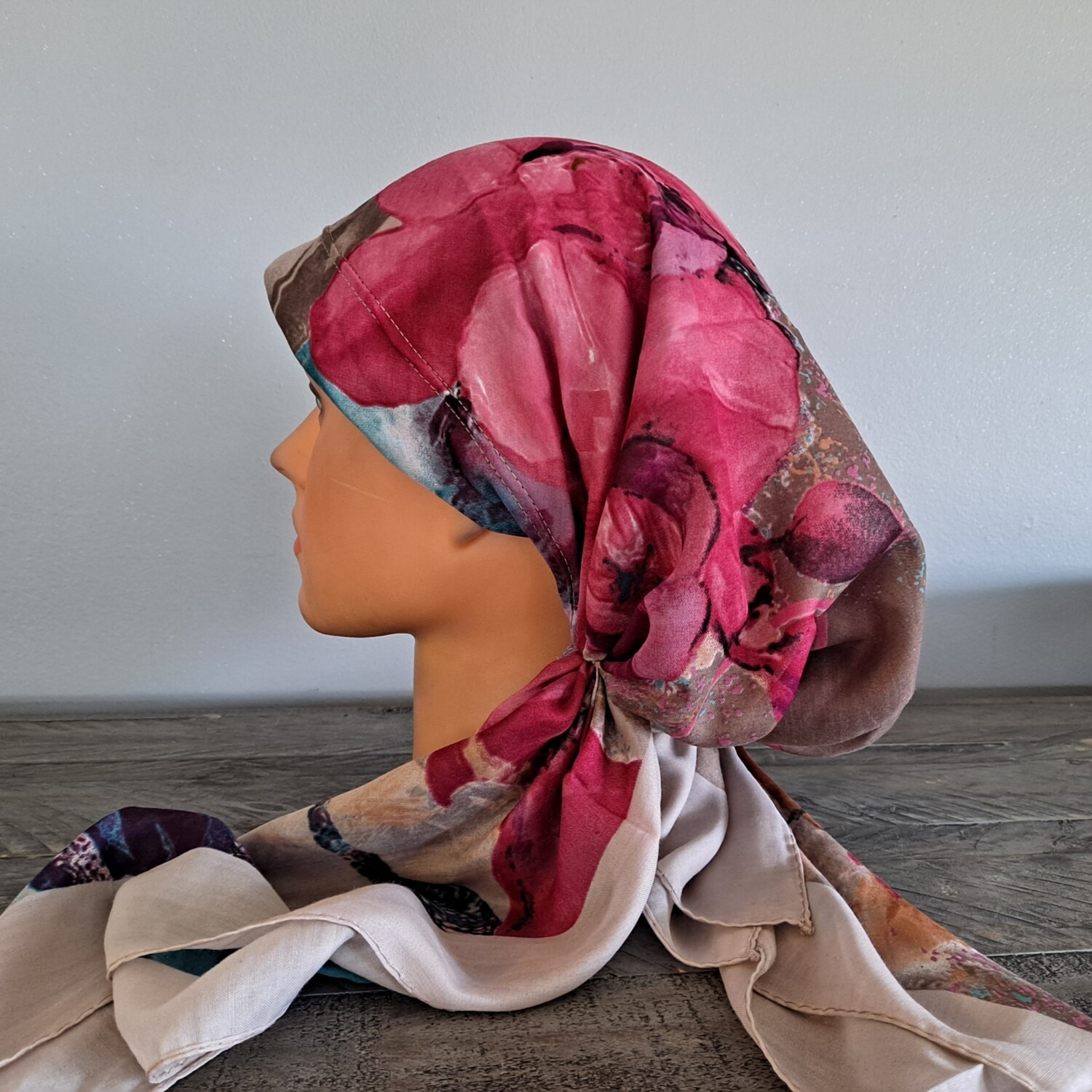 Taupe pretied Turkish Tichel w/band sewn in