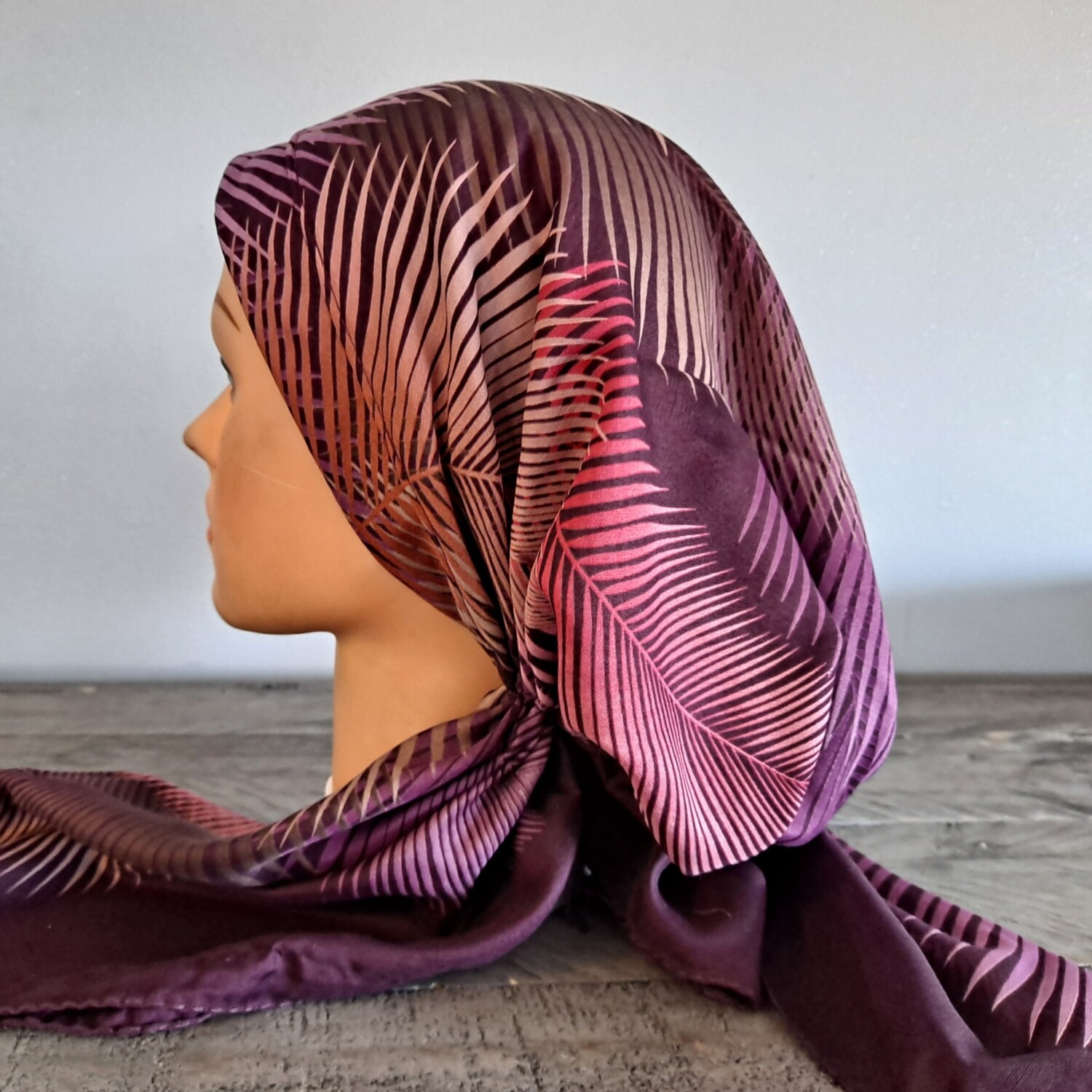 Eggplant pretied Turkish Tichel w/band sewn in