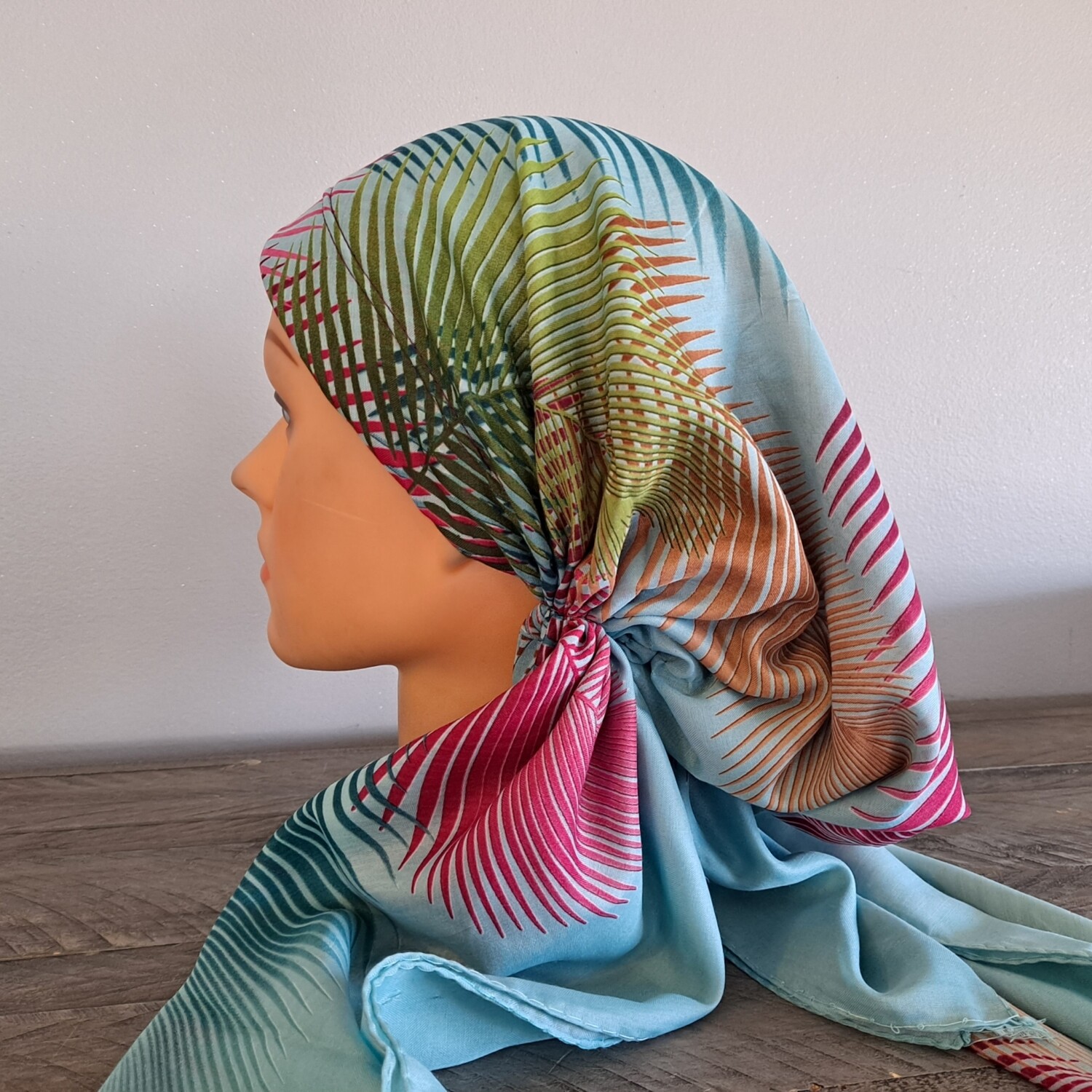 Sky blue stylish Turkish Tichel w/band sewn in