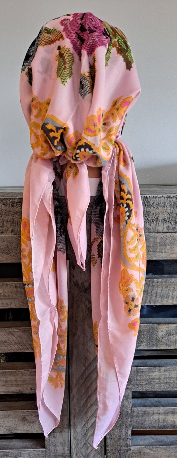 Light pink pretied Turkish Tichel w/band sewn in