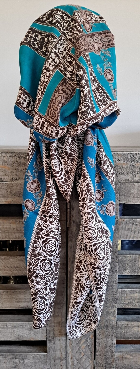 Shades of blue pretied Turkish Tichel w/band sewn in