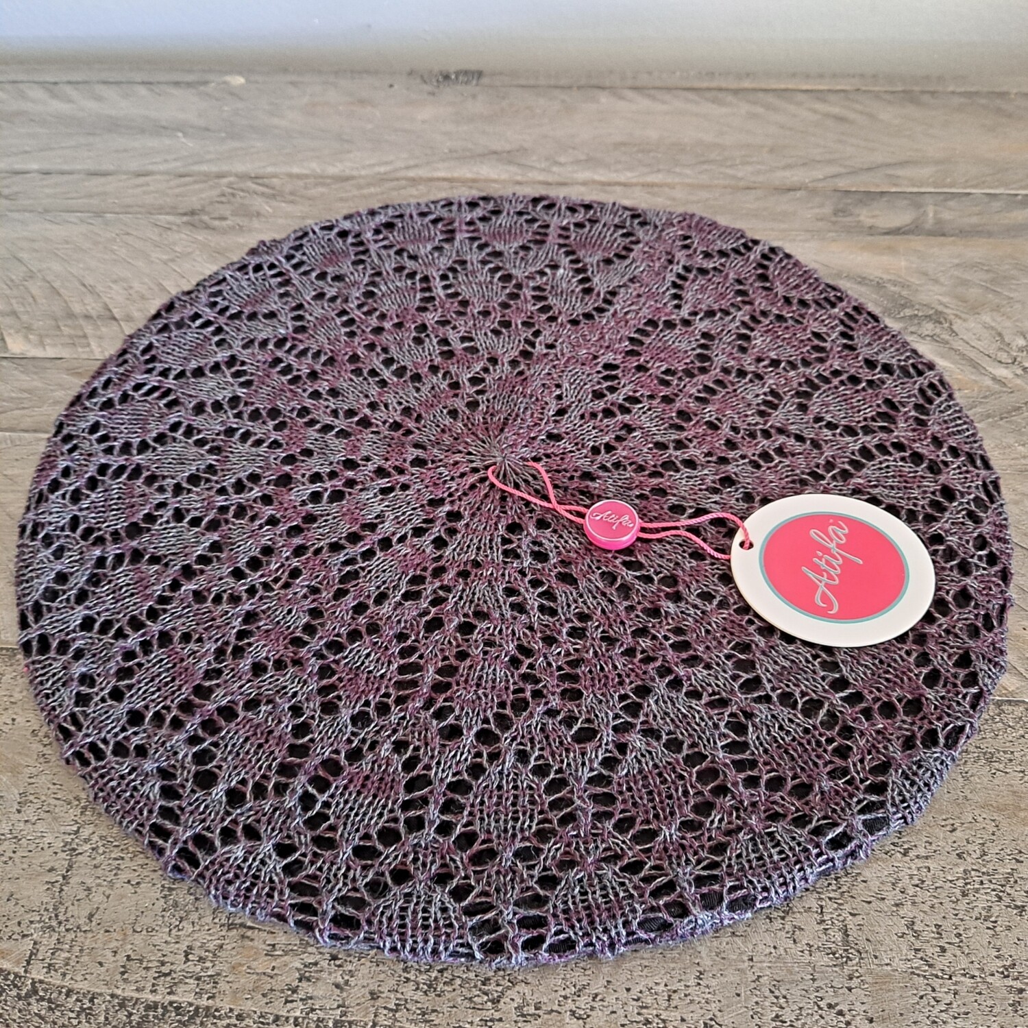 Plum and gray Lined Beret Snood
