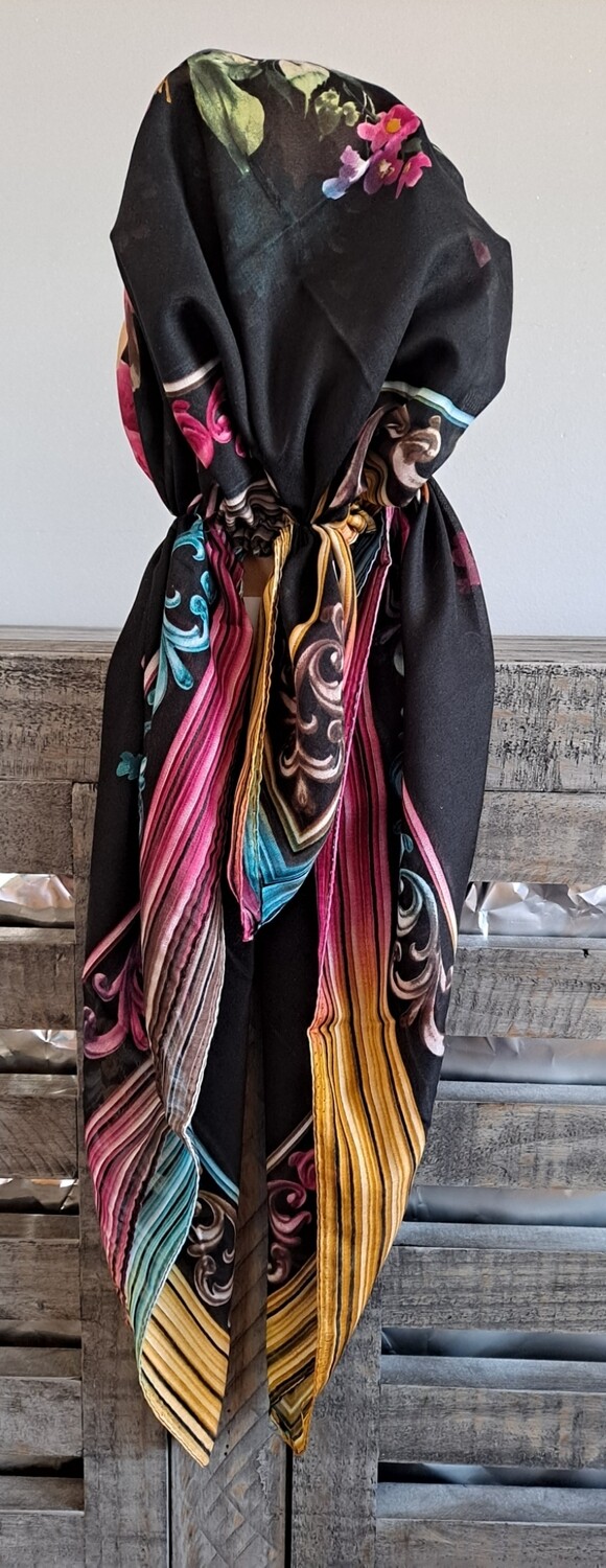 Black bright n' beautiful pretied Turkish Tichel w/band sewn in