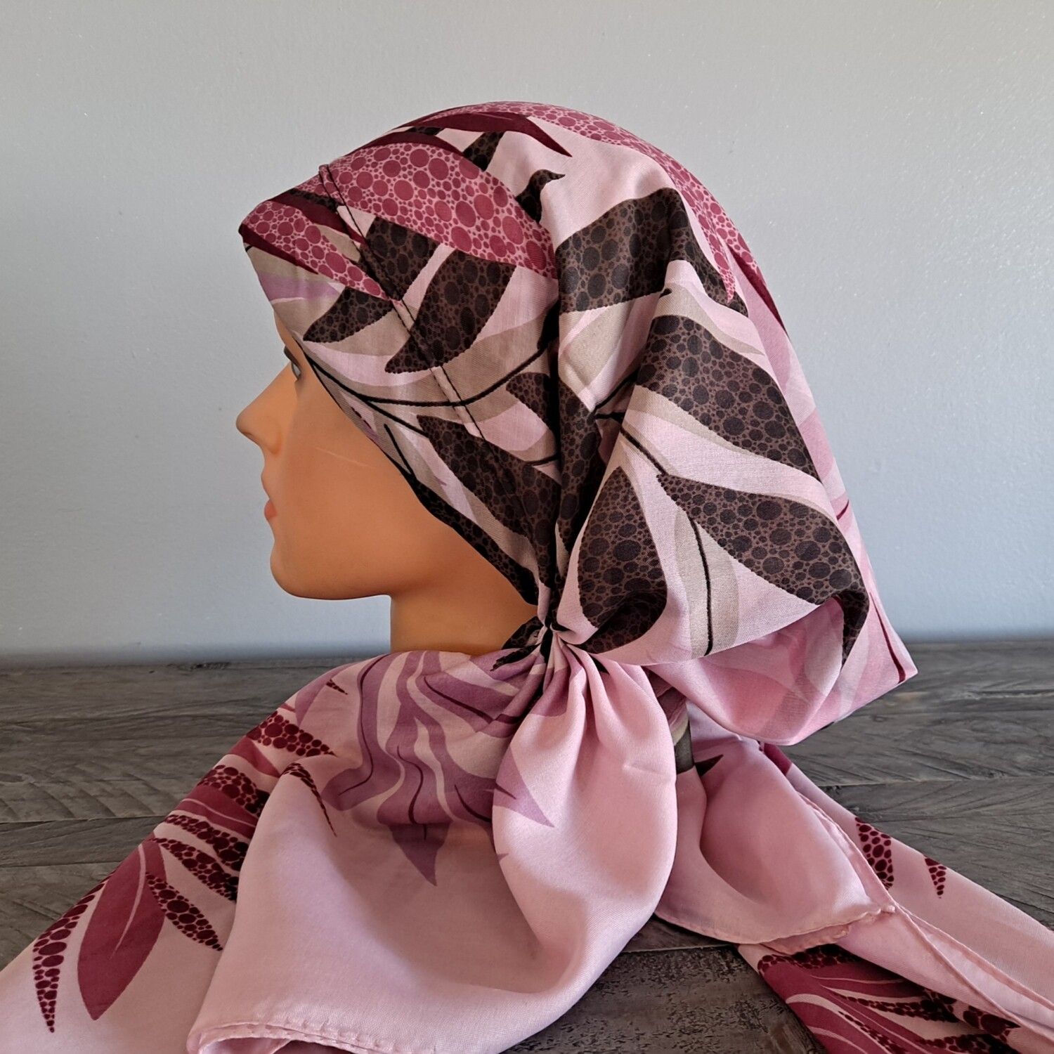 Pretty pink pretied Turkish Tichel w/band sewn in