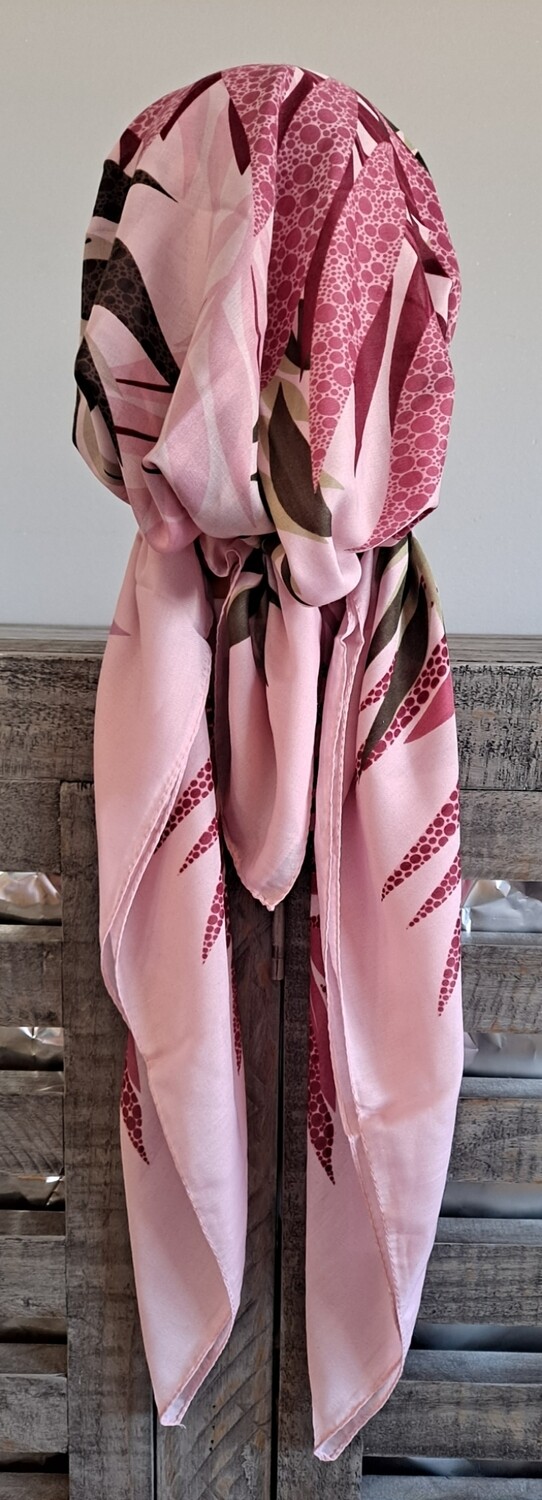 Pretty pink pretied Turkish Tichel w/band sewn in