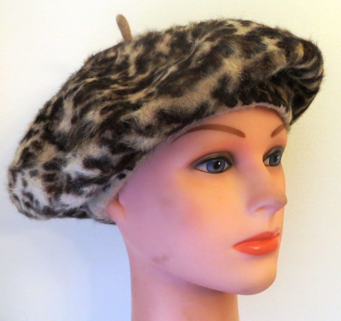 Leopard print #2 beret beige background