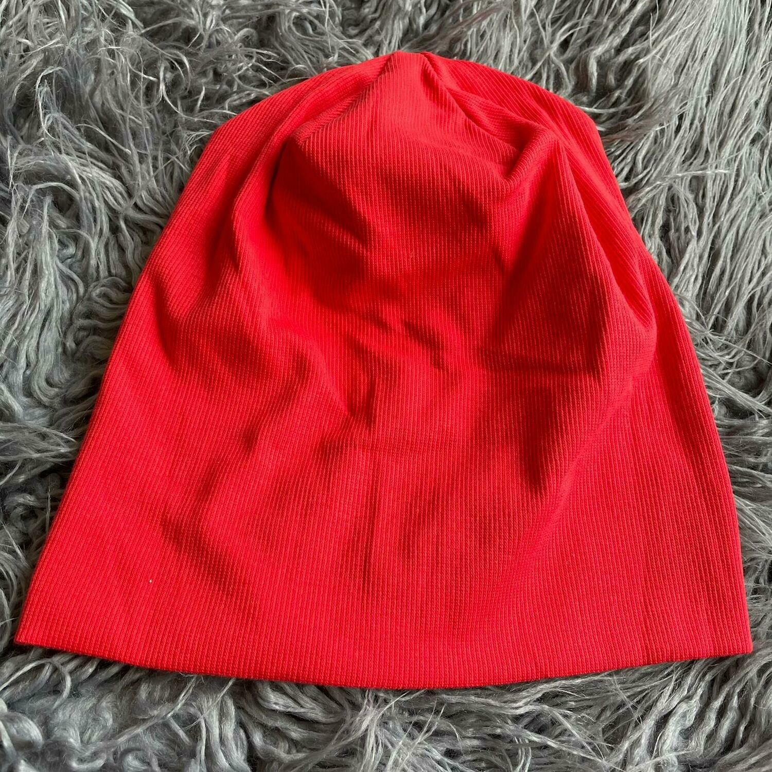 Deep reddish hot pink fine ribbed beanie