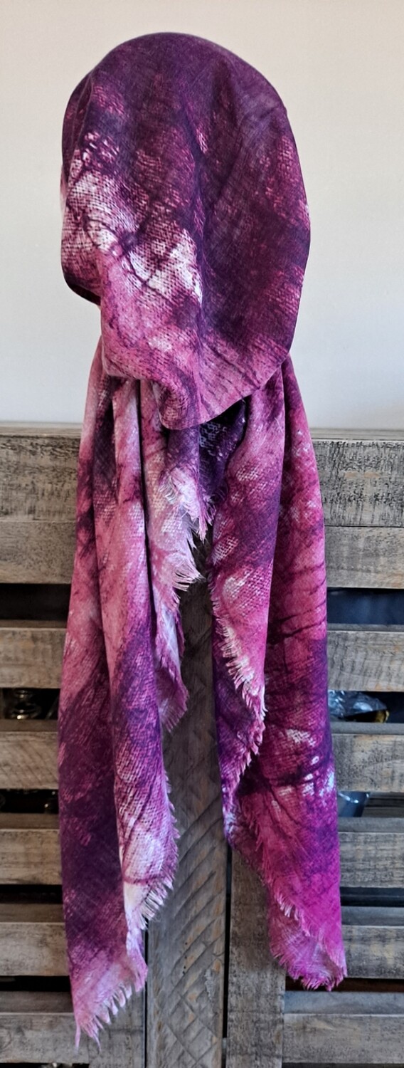 Wine color tie dyed - soft fringes pretied tichel