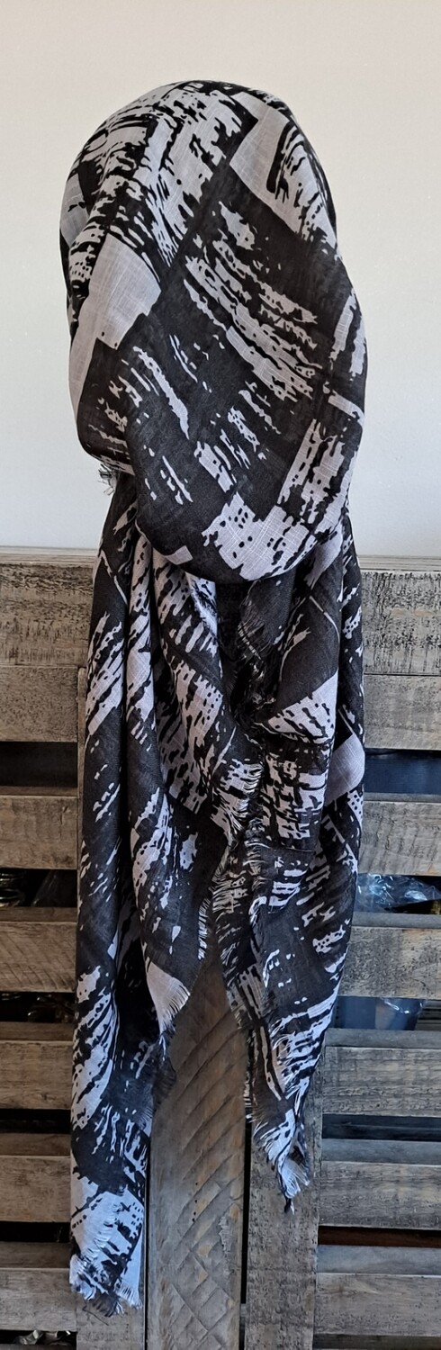 Black/gray patterned soft fringes pretied tichel