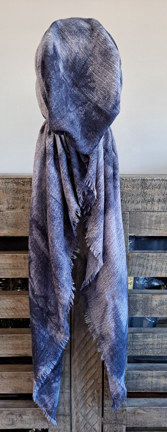 Denim color tie dyed - soft fringes pretied tichel