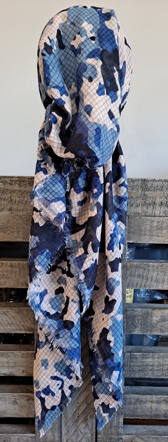 Multi patterned blue soft fringes pretied tichel