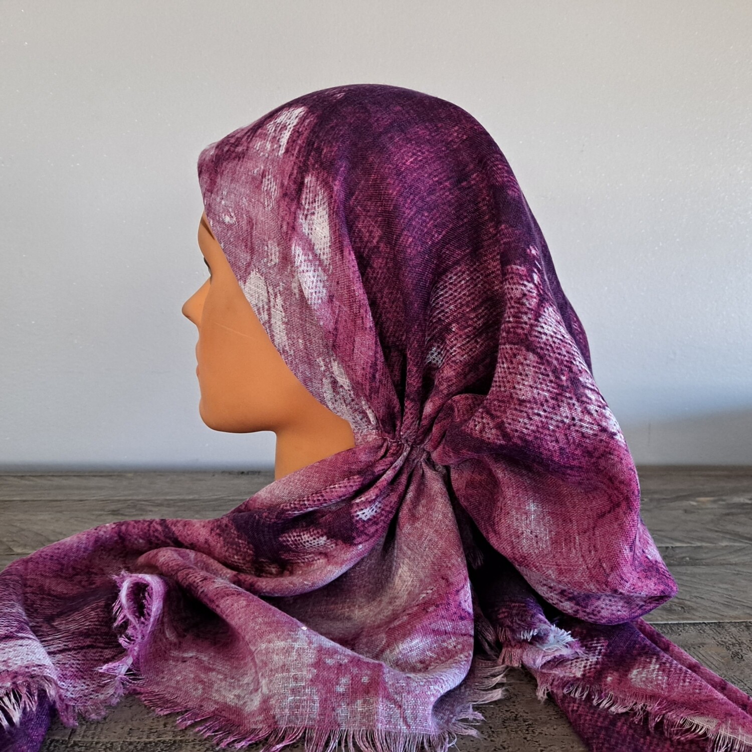 Wine color tie dyed - soft fringes pretied tichel
