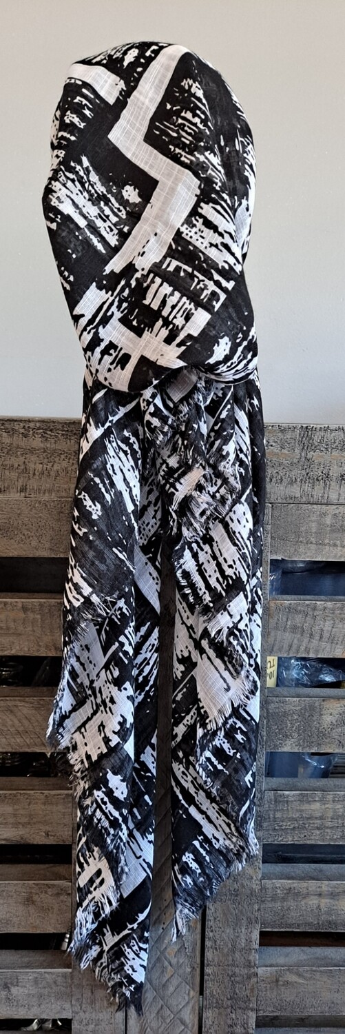 Black/white patterned soft fringes pretied tichel