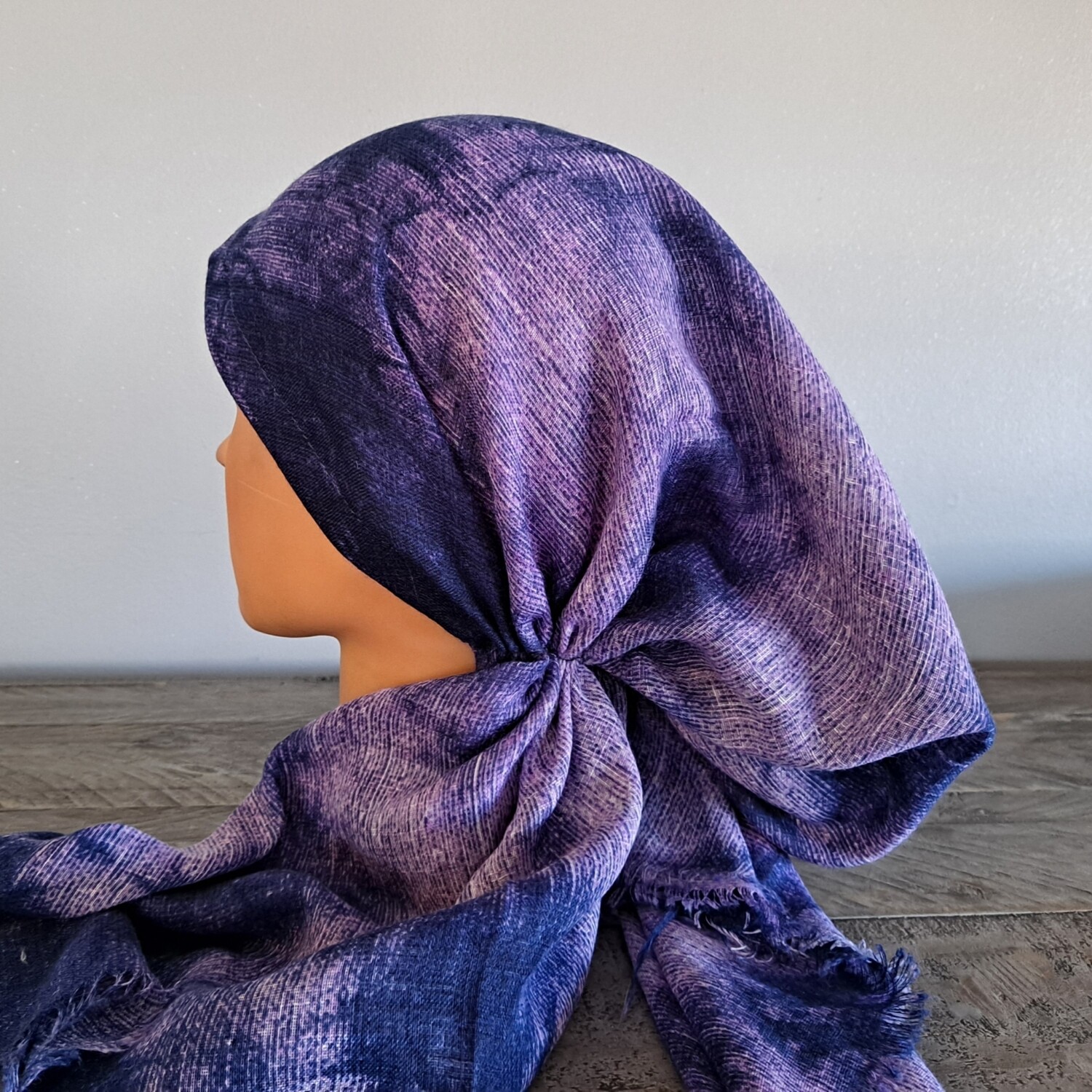 Purple tie dyed - soft fringes pretied tichel