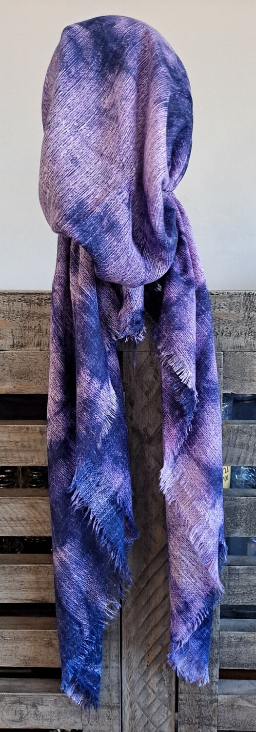 Purple tie dyed - soft fringes pretied tichel