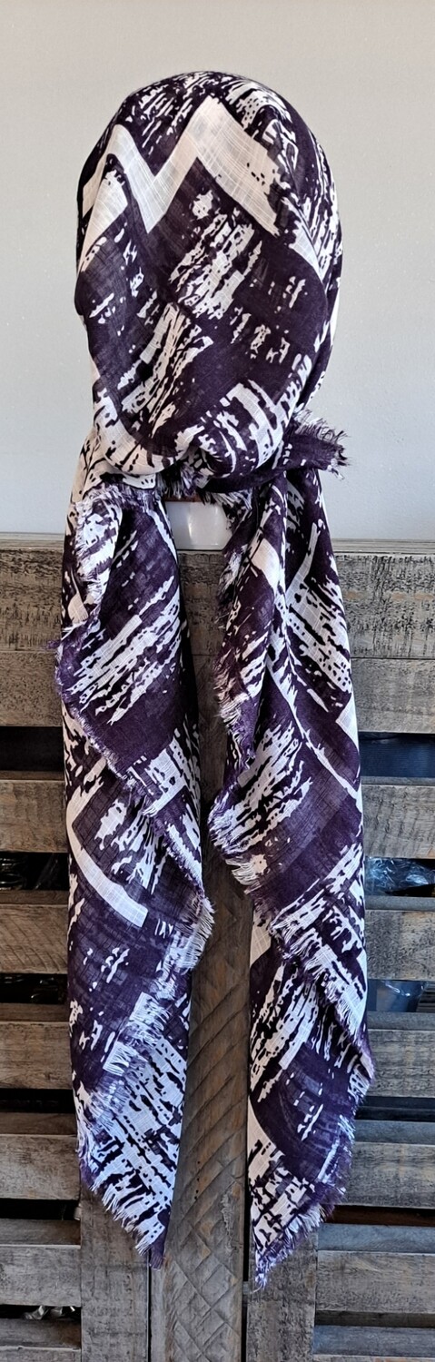 Purple/white patterned soft fringes pretied tichel