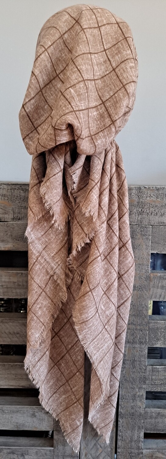 Brown squares pattern soft fringes pretied tichel