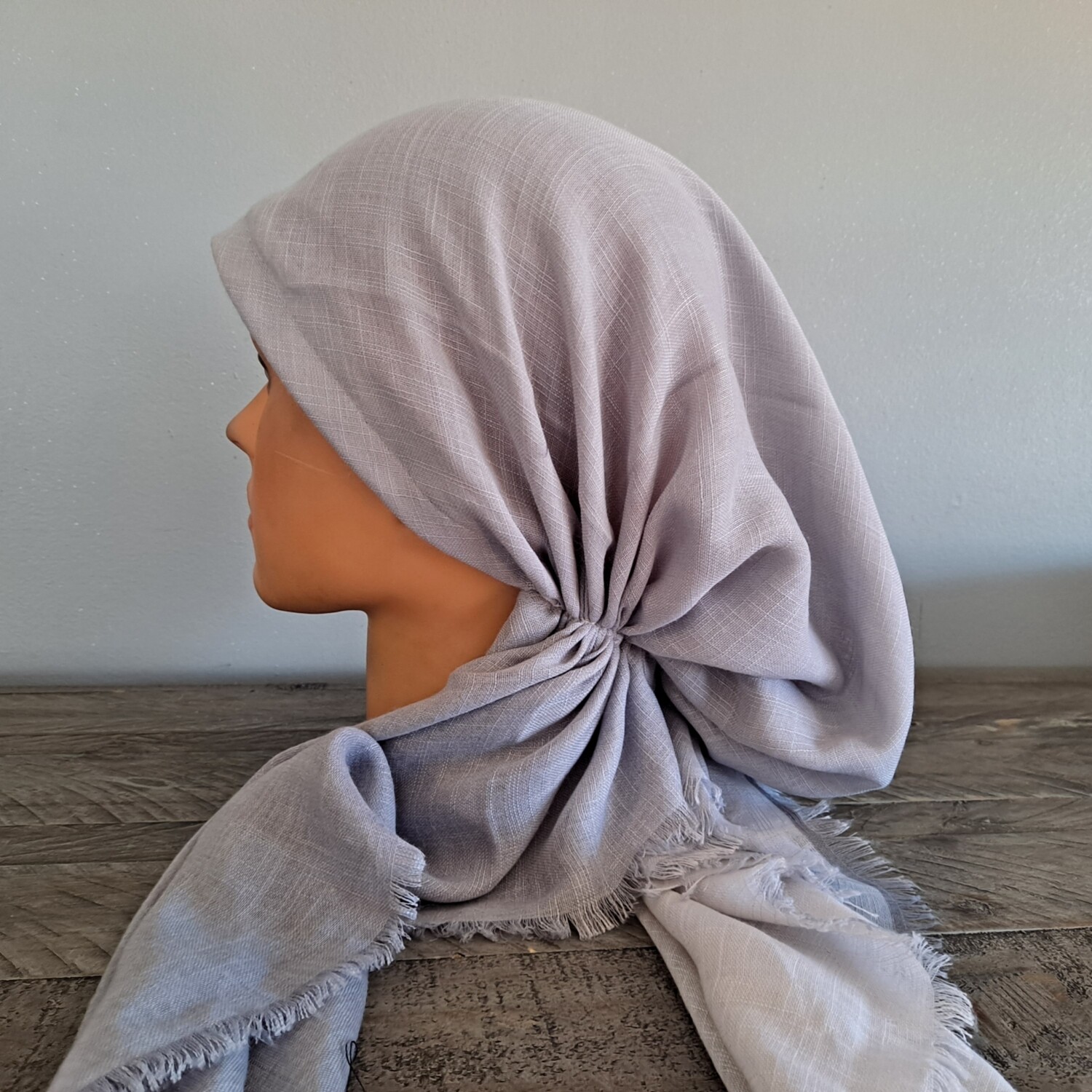 Light gray shaded - soft fringes pretied tichel