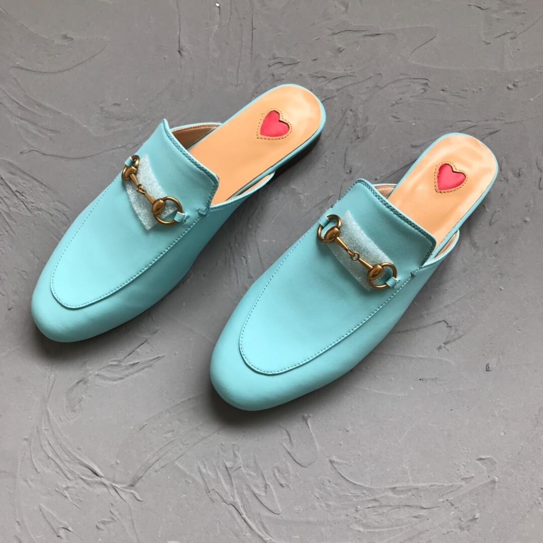 Light blue leather mules