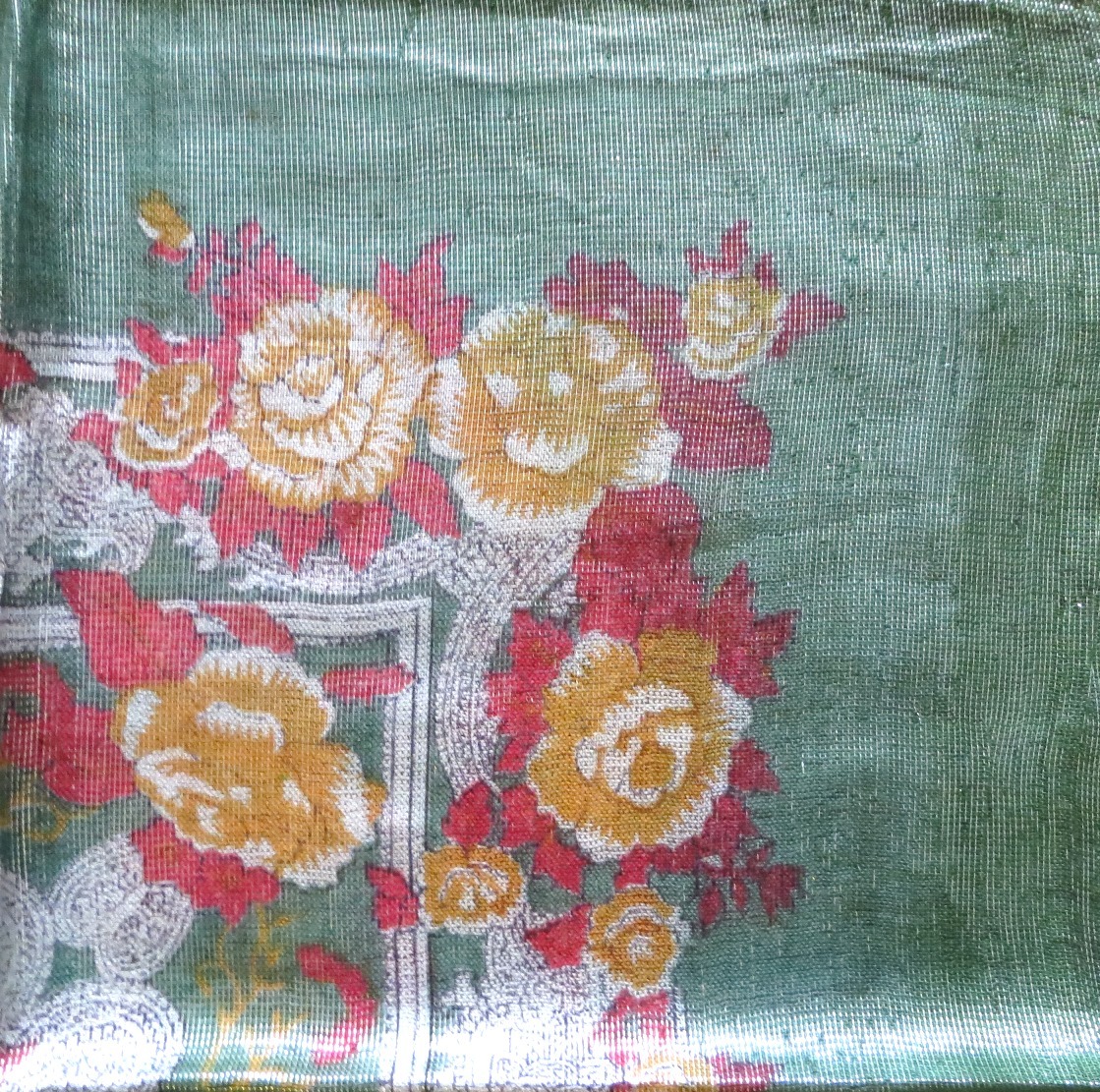 Green with bright flowers shimmering headscarve