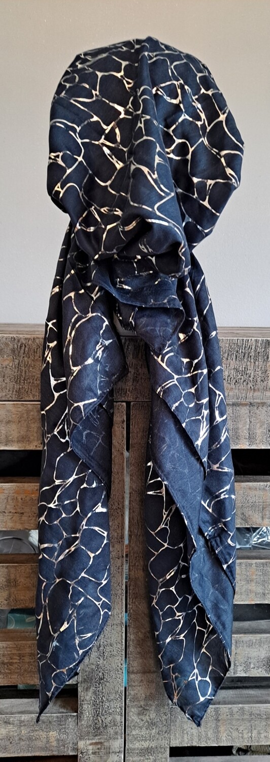 Navy/silver patterned metallic pretied tichel