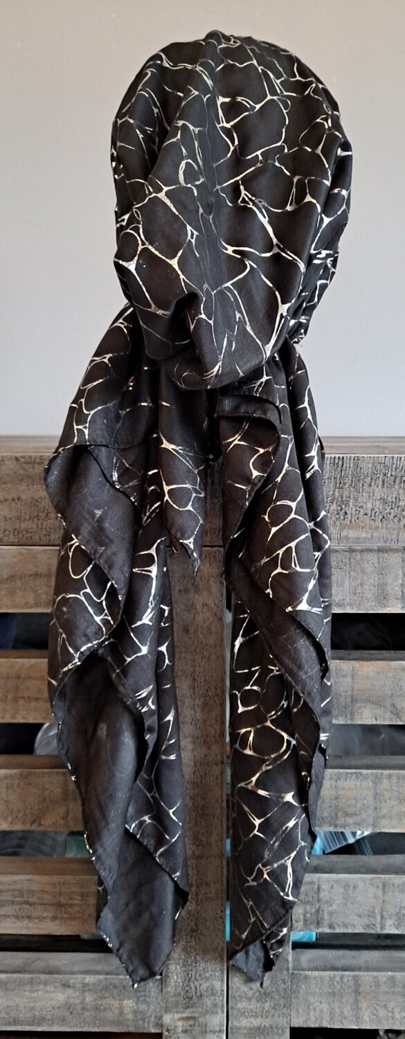 Black/silver patterned metallic pretied tichel