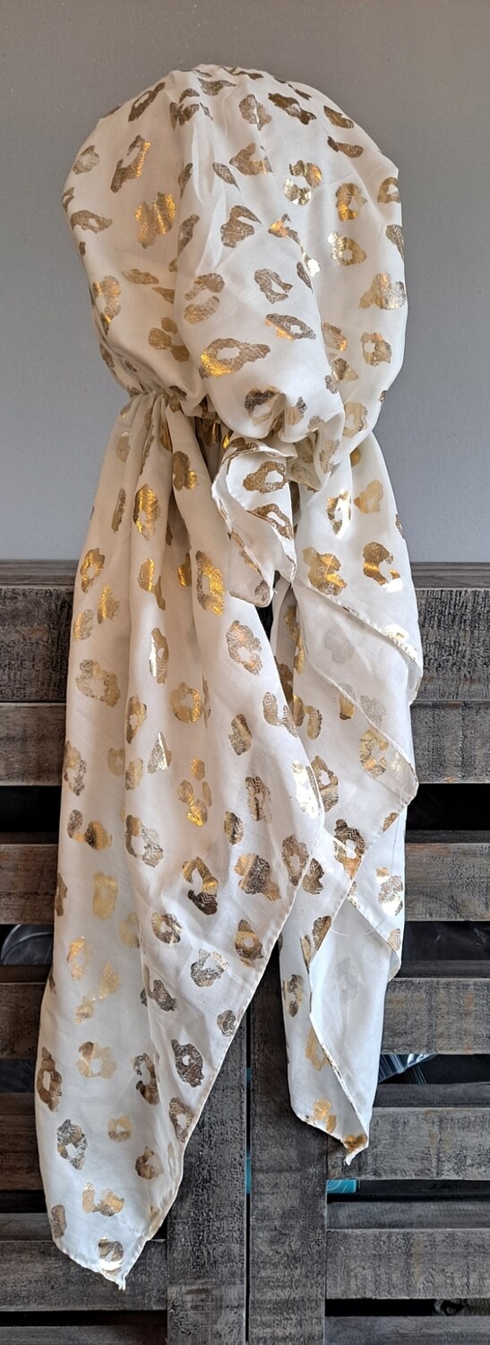 White/ivory - gold leopard print pre-tied tichel