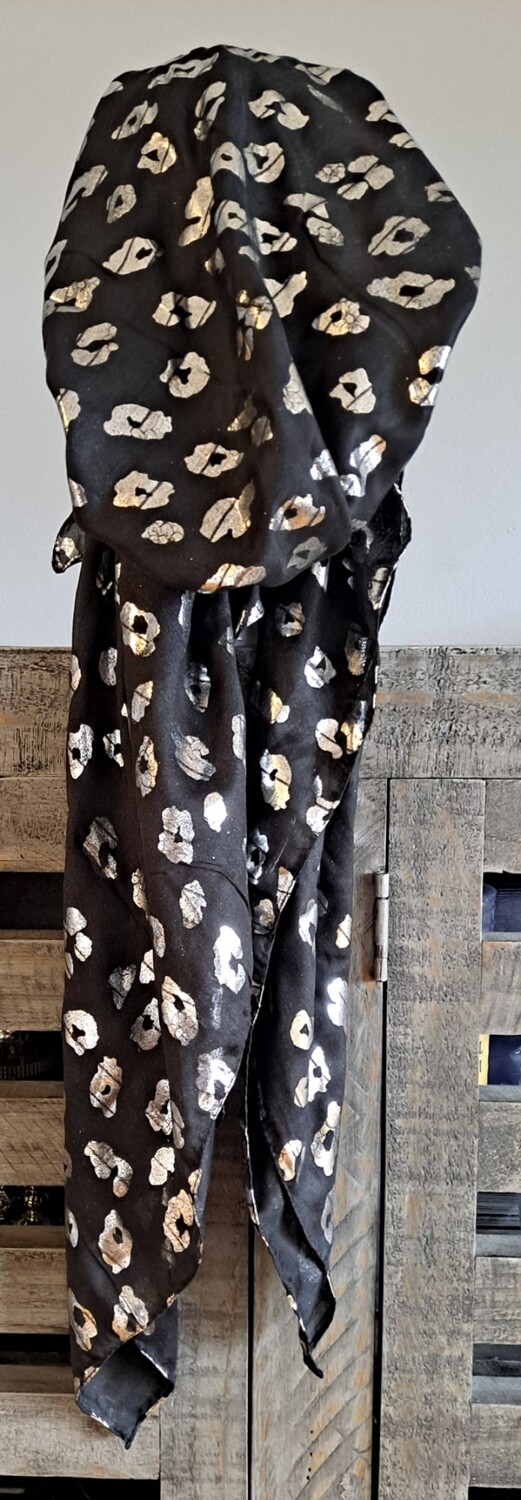 Black/silver - leopard print pre-tied tichel w/band sewn in (BBS)
