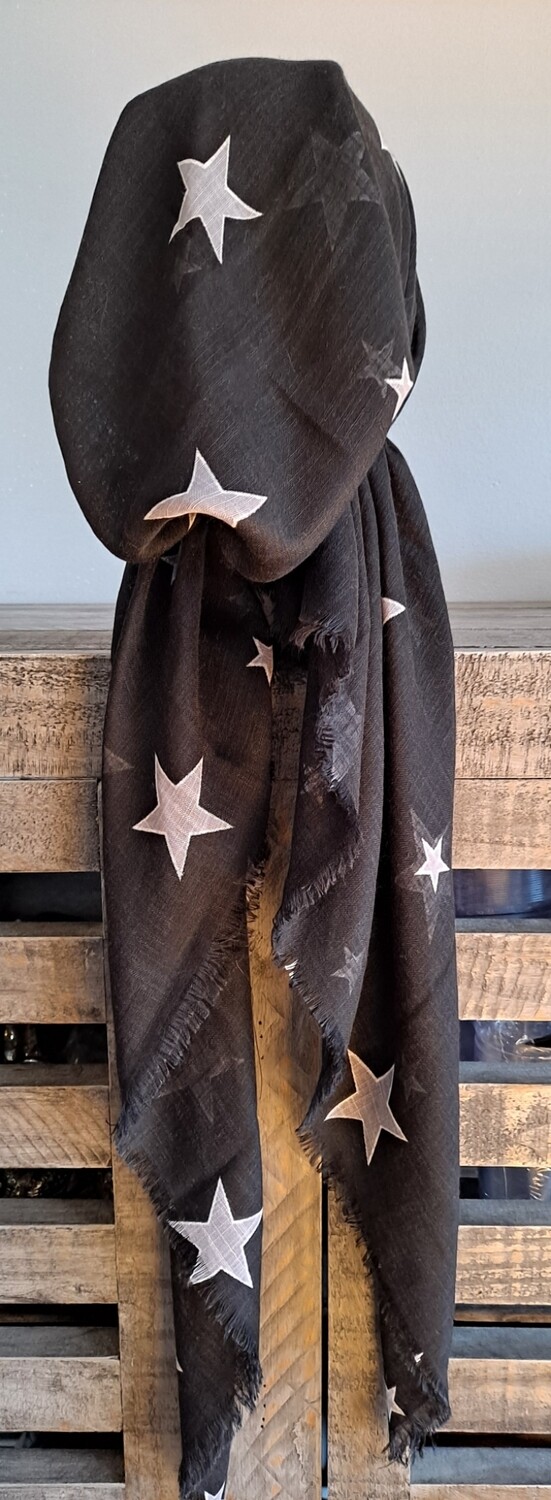 Black - light gray stars soft fringes pretied tichel