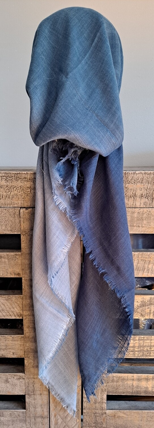 Denim blue shaded - soft fringes pretied tichel