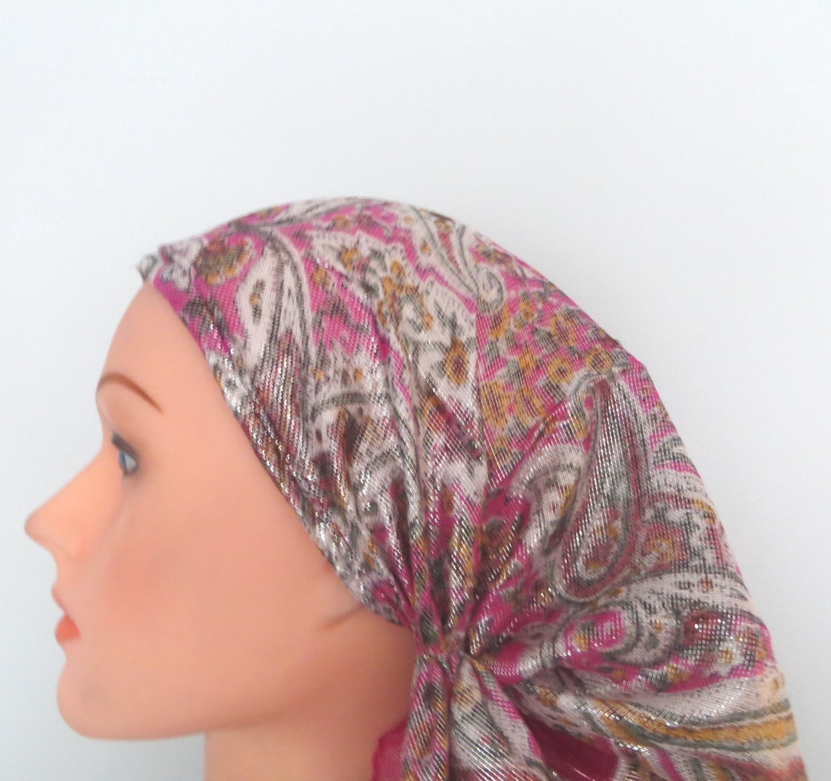 Pink pretied shimmering tichel