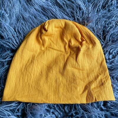 Mustard crinkle cotton beanie