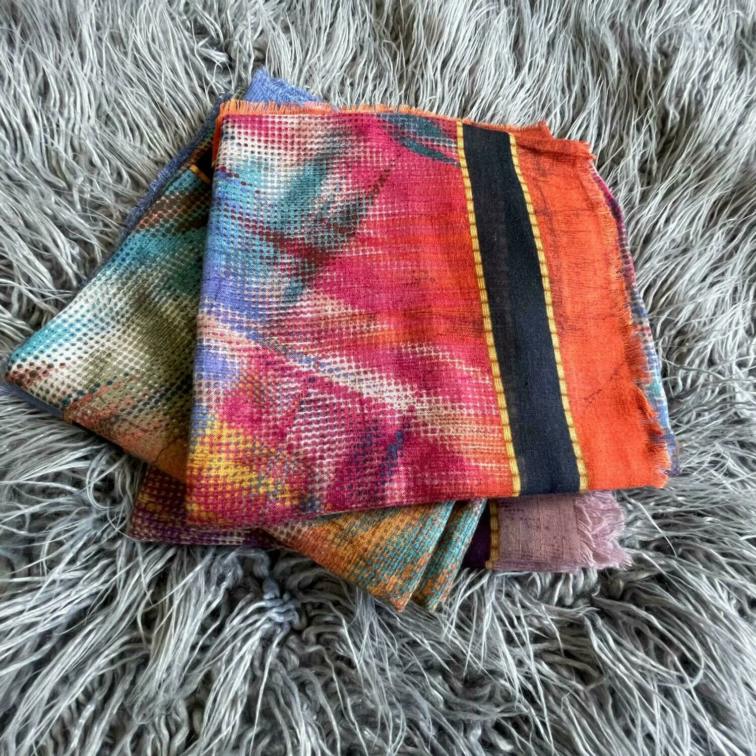 Rust- colorful patterned soft fringed tichel