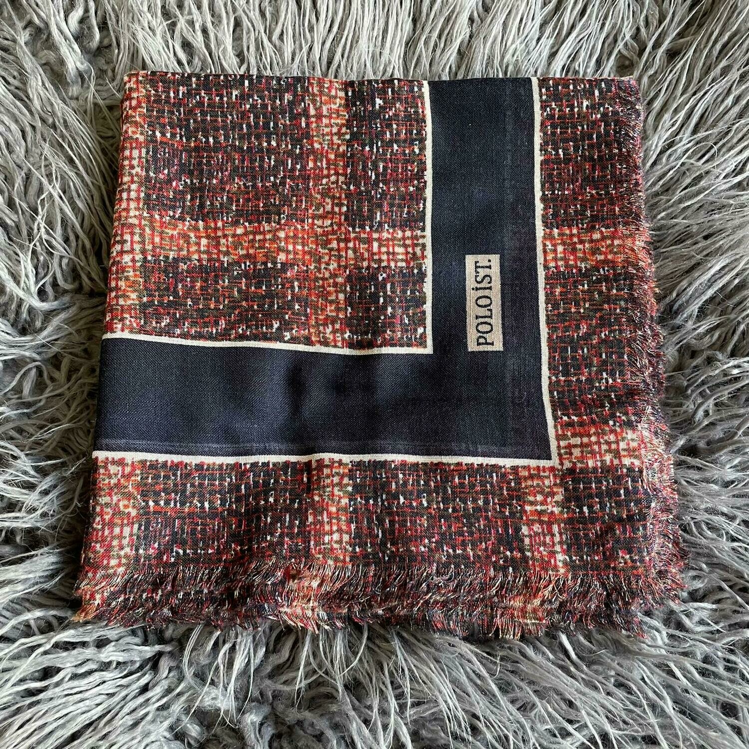 Navy/orange  - colorful patterned soft fringed tichel