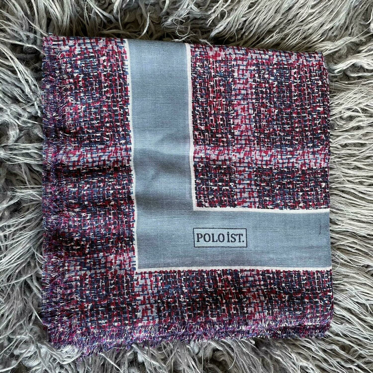 Gray/navy  - colorful patterned soft fringed tichel