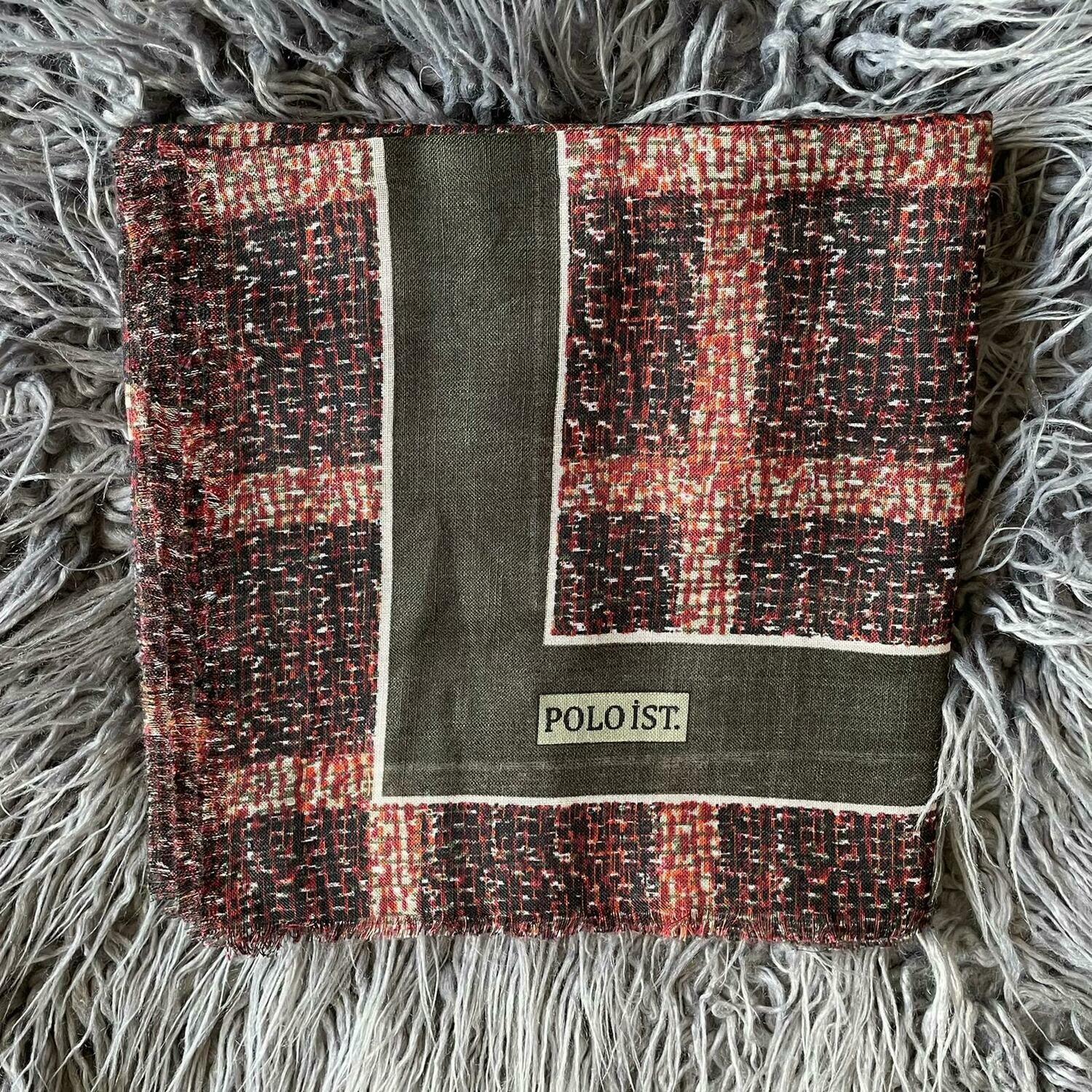 Olive/orange - colorful patterned soft fringed tichel