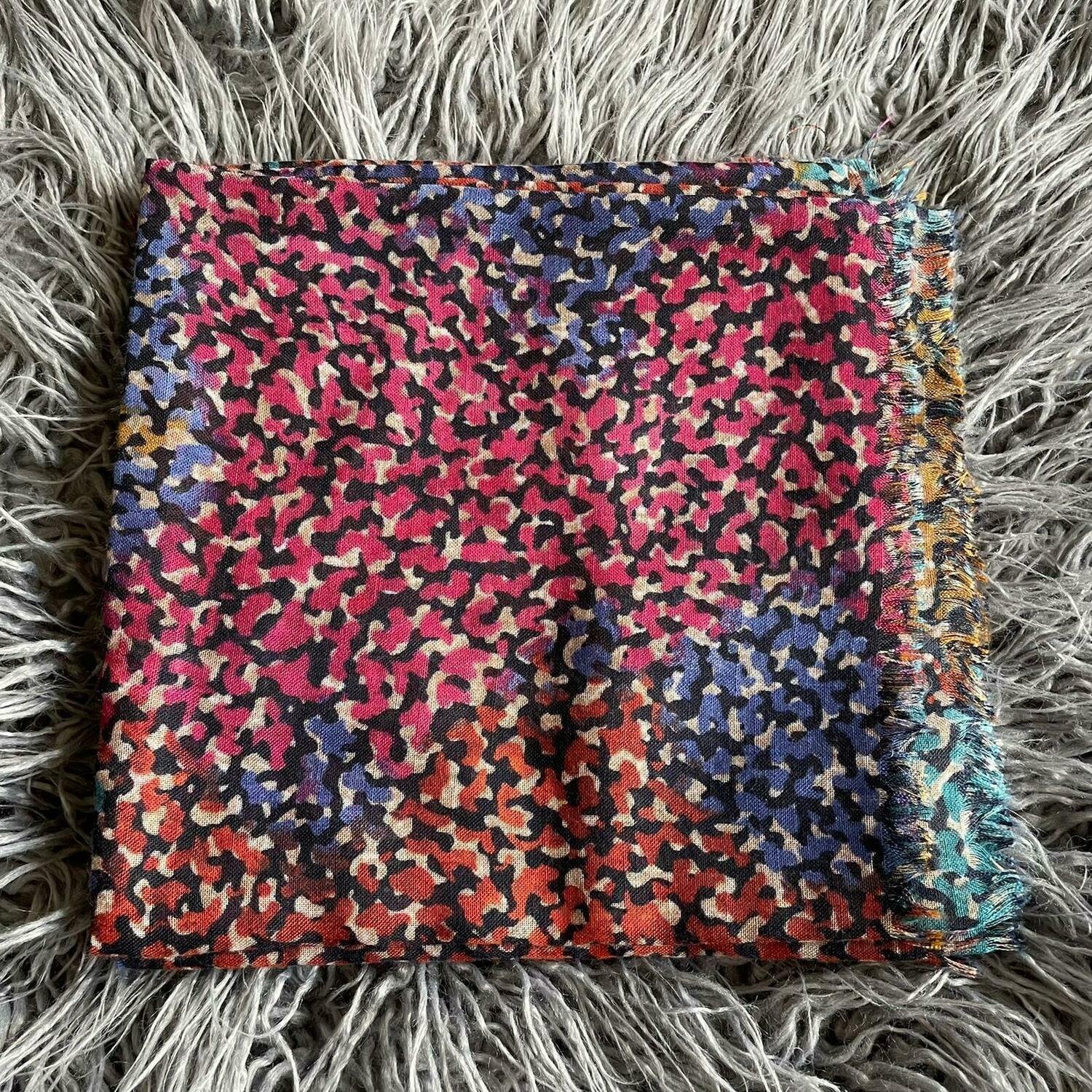 Blue/orange and more - colorful patterned soft fringed tichel