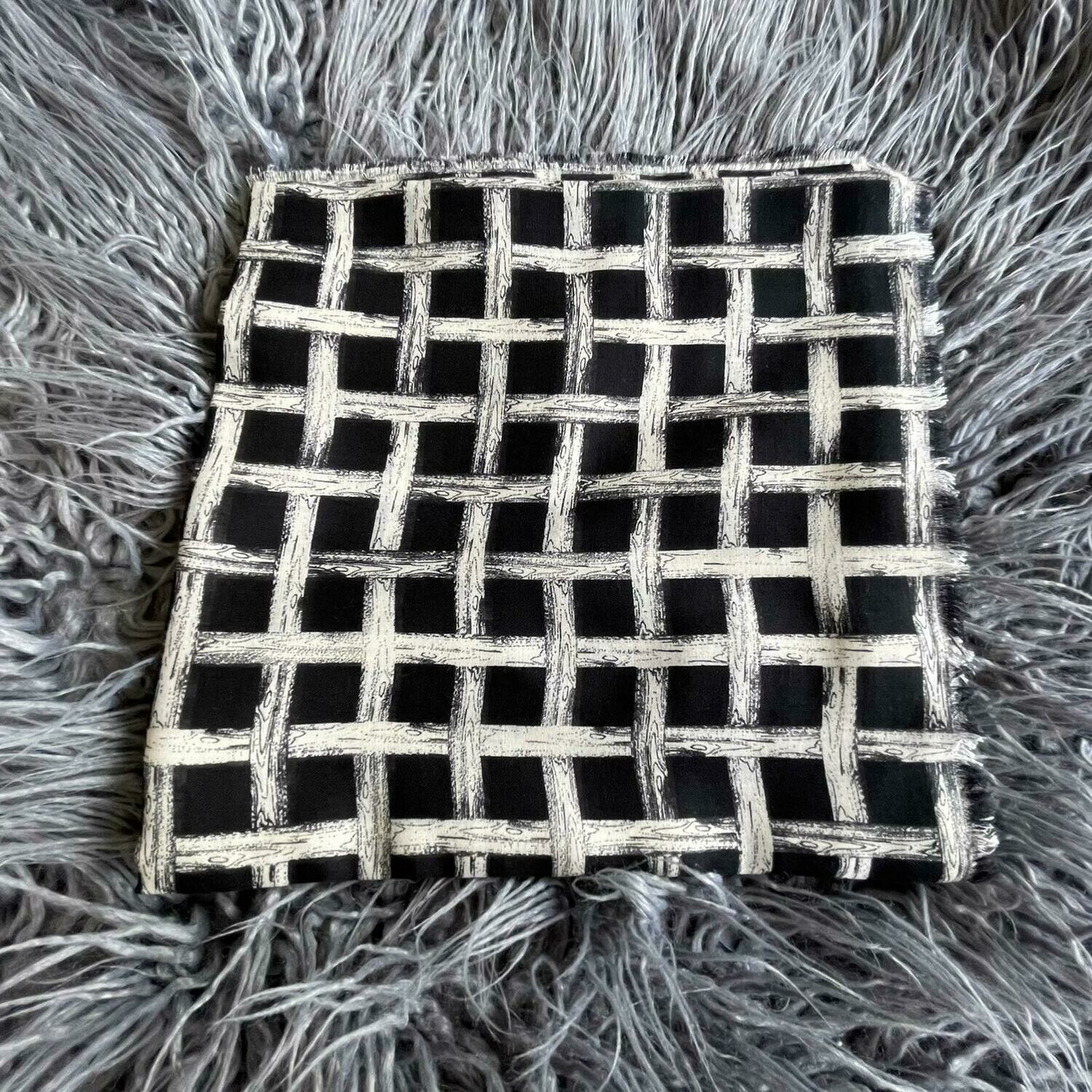 Black/white crisscross  - Turkish head scarve w/soft fringes