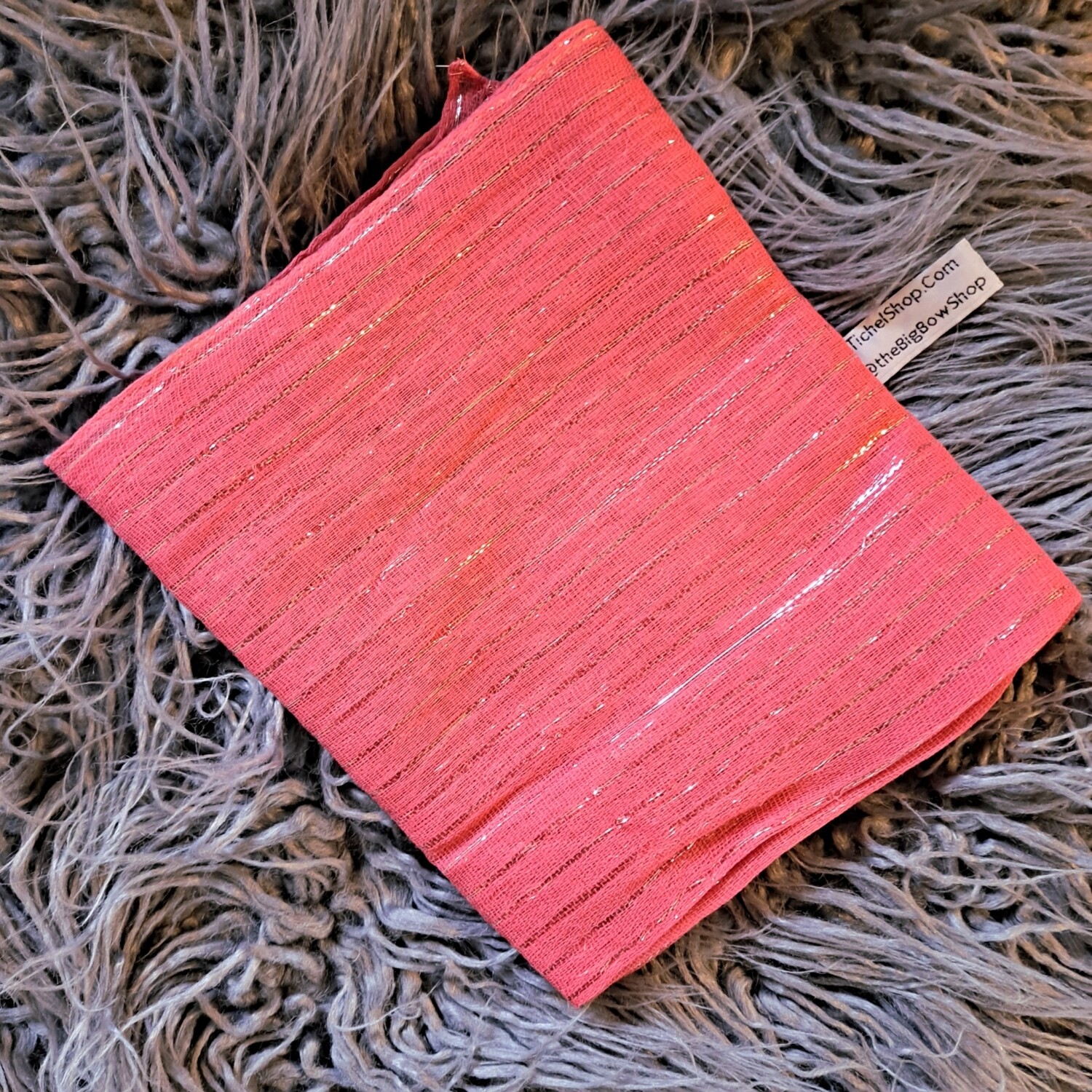 Deep coral lurex tichel