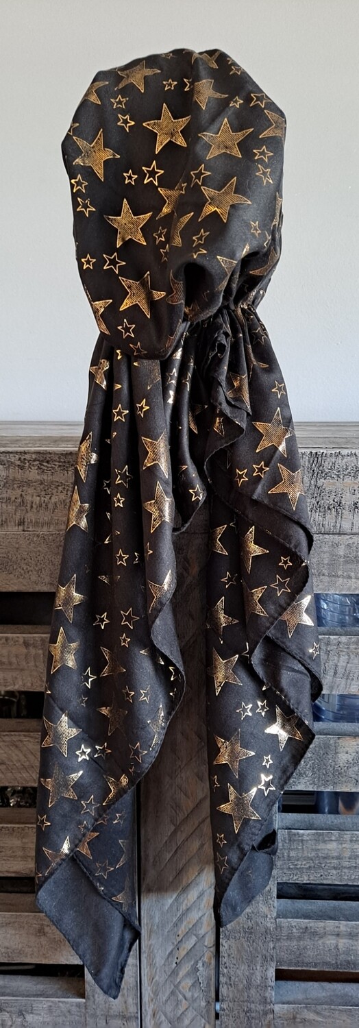 Black - gold stars pretied tichel