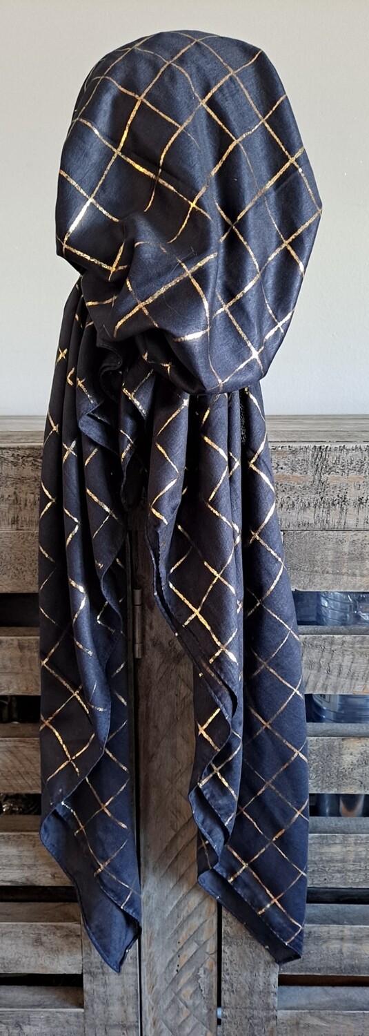 Navy/gold metallic square pretied tichel